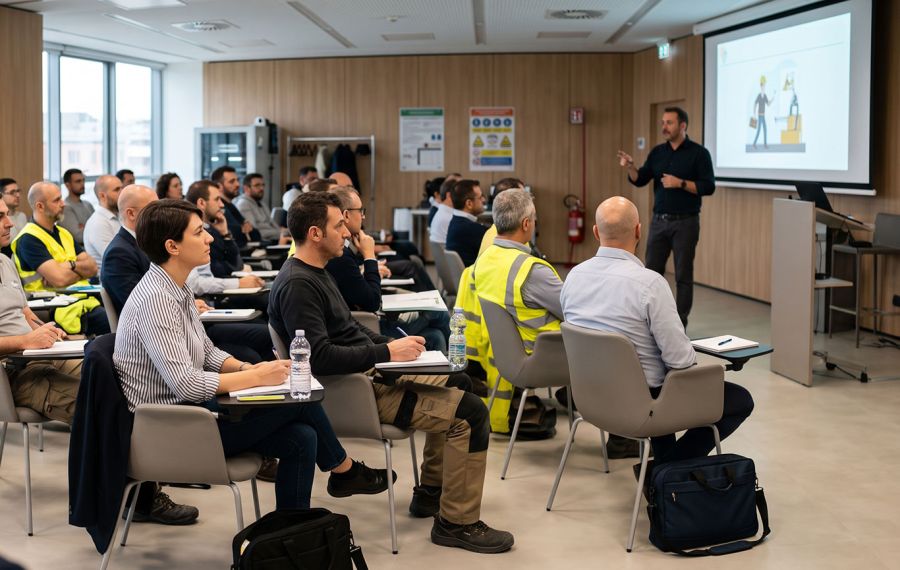 Aula di aggiornamento sulla sicurezza sul lavoro per lavoratori